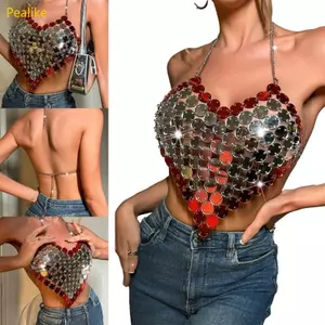 Pealike Lấp Lánh Kim Loại Kim Sa Lấp Lánh Dây Bikini Áo Ngực Colorblock Cơ Thể Trang Sức Câu Lạc Bộ Camisole
