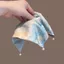 Dây buộc tóc khăn Satin màu xanh thanh lịch với giọt ngọc trai, nơ phong cách Van Gogh nghệ thuật dành cho nữ