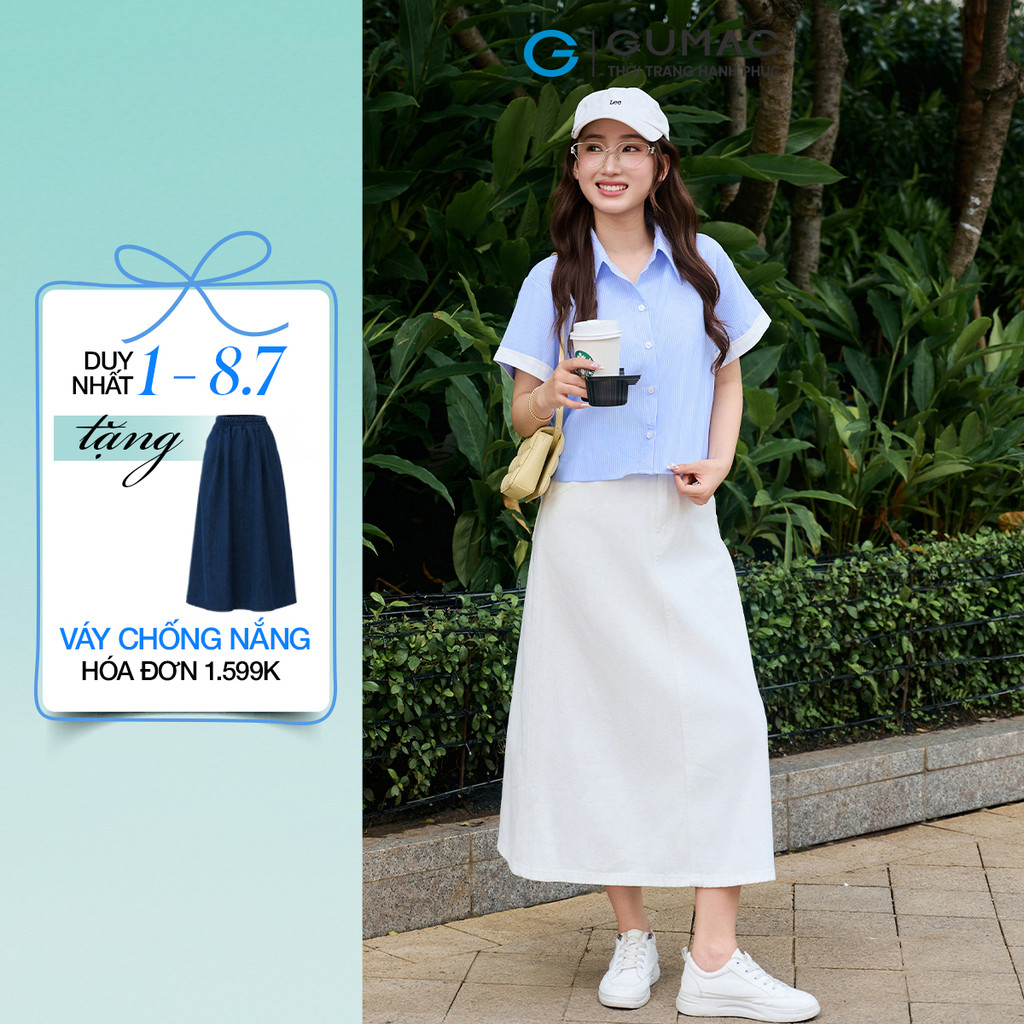 Chân váy jeans nữ Gmorning - GUMAC form A xẻ sau màu trắng YVJF12063