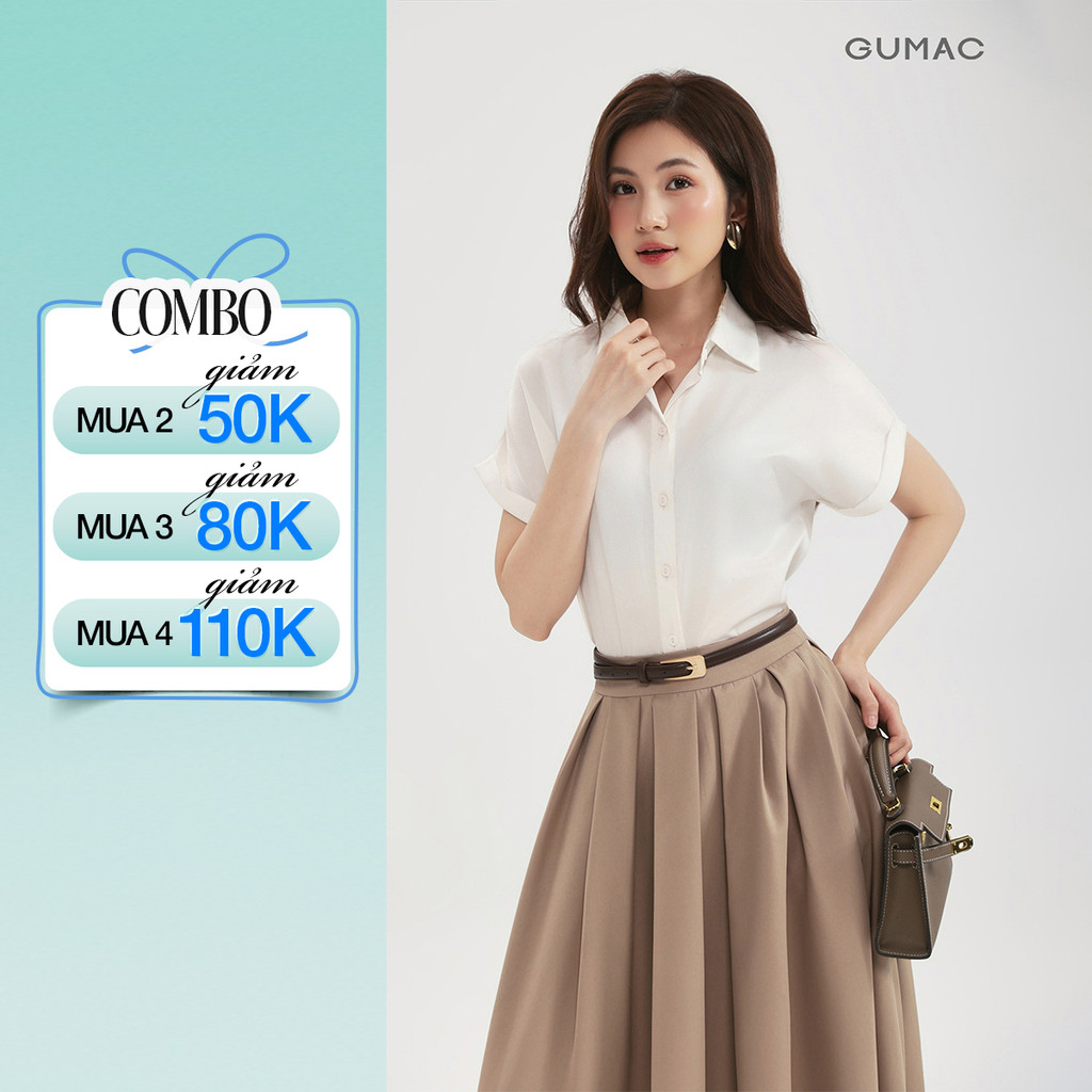 Áo Sơ Mi Nữ Công Sở GUMAC Tay Ngắn Áo Kiểu Nữ Lụa Ngọc Trai Cao Cấp Đi Học Đi Làm AE04036