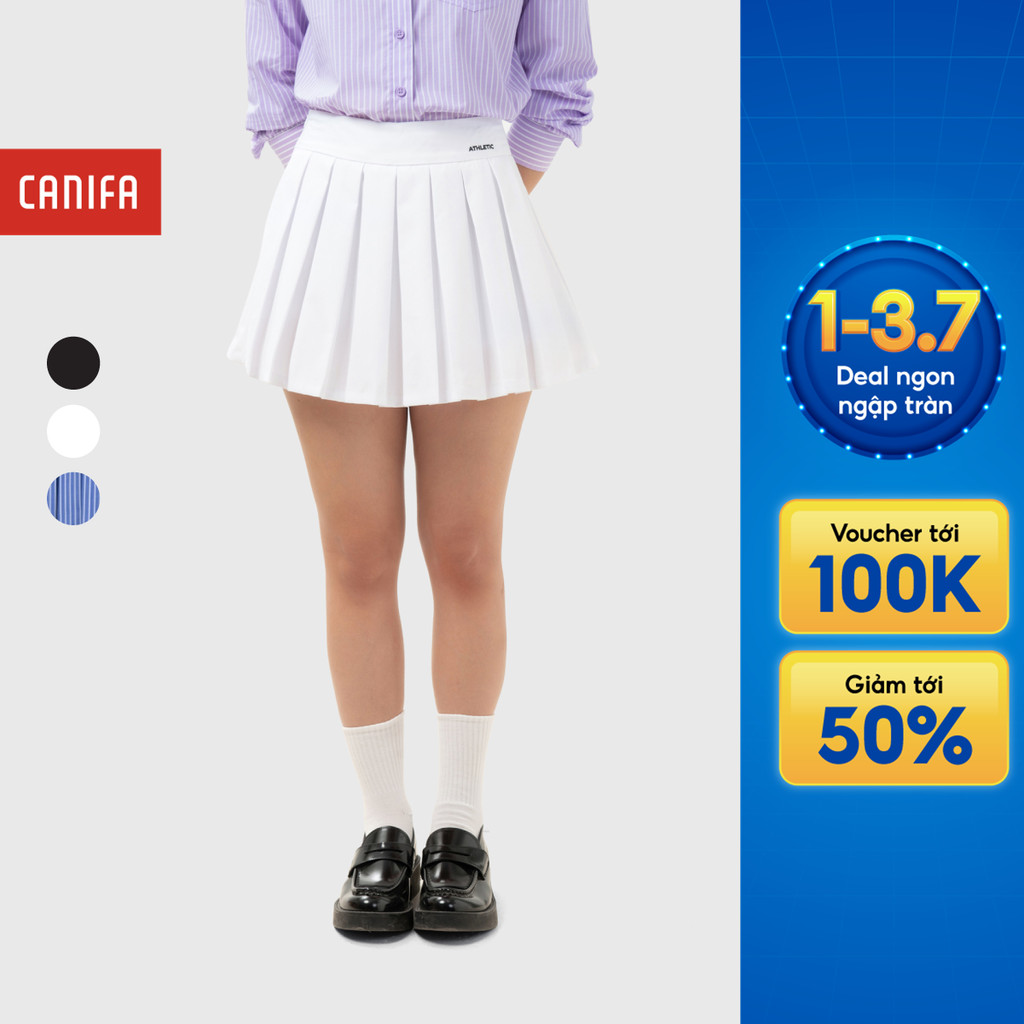 Chân váy nữ CANIFA dáng ngắn xếp ly thêu họa tiết có lót quần 6KS26S007