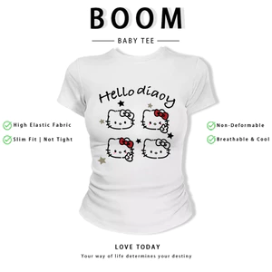 BOOM Áo Baby Tee Nữ Cotton Ôm Body-Áo Thun Ngắn Tay Y2K In Hình PhongCách Mùa Hè, Cổ Tròn Hàng Đầucách hàn quốc phong726