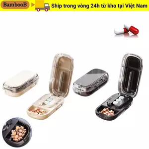Hộp lưu trữ BAMBOOB, Bộ chia ngăn chống bụi Máy cắt nửa viên thuốc, Hộp đựng thuốc thiết kế 2 trong 1 có thể điều chỉnh di động cho các viên nhỏ hoặc lớn