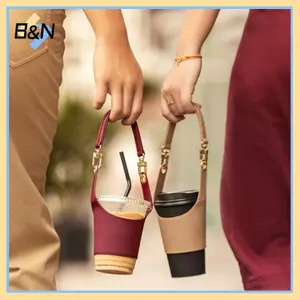 Túi đựng cốc bằng da B & N Túi đựng chai nước di động Túi đựng dây đeo bằng da Cốc cách nhiệt Trà sữa Phụ kiện cốc cà phê.