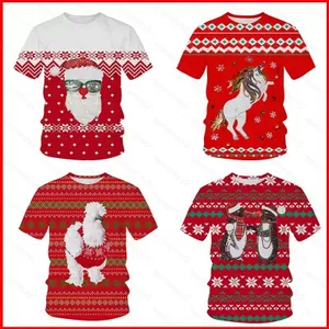 Áo Thun Giáng Sinh Tay Ngắn Unisex Hoạt Hình Áo Rời Thời Trang Xmas Ông Già Noel Tee Áo Sơ Mi Plus Kích Thước