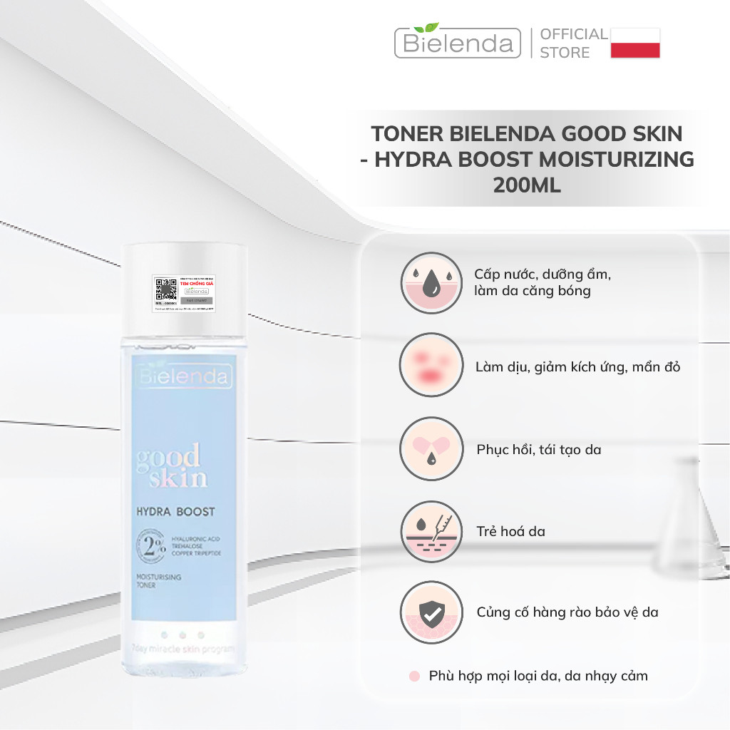 Toner Bielenda Good Skin - Hydra Boost Moisturizing cấp nước, làm dịu và phục hồi da 200ml