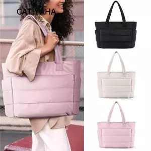 CATIYAHA Túi xách Fluffy Puffer, Túi Tote nữ dung tích lớn thông thường, Túi đựng mẹ nhiều túi đa năng dành cho công sở du lịch Cửa hàng phòng tập thể dục bãi biển