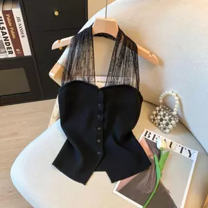 Mùa hè 2026 Áo yếm dệt kim quây kiểu Pháp Thiết kế thích hợp độc đáo Thời trang Slim-fit Slimmer Look Áo nữ không tay
