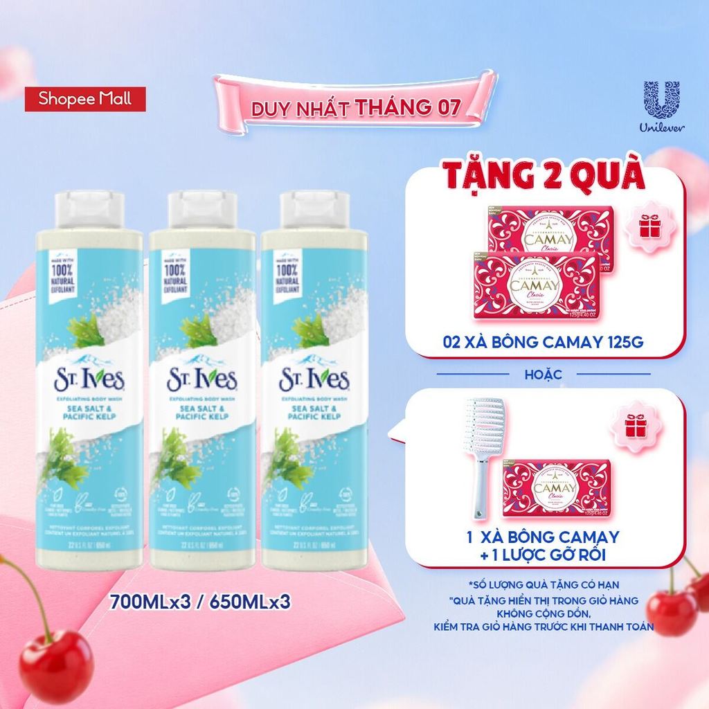 Combo 3 chai sữa tắm St.Ives Muối biển 650ml hoặc 700ml