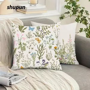 Vỏ Gối SHUPUN, Vỏ Gối Vải Lanh Phong Cách Trang Trại Mỏng, Hoa Hoang Dã Thoáng Khí 45X45 Gối Vuông Trang Trí Ngoài Trời