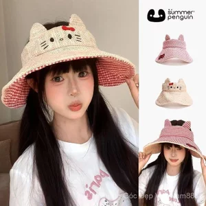 Mũ chống nắng hai mặt kẻ sọc dễ thương Mũ chống nắng nữ mùa xuân hè Mũ xô phù hợp