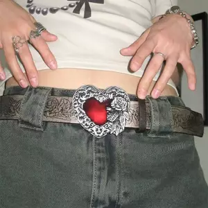 MAKY Gothic Punk Da Y2k Thắt Lưng Nữ Kim Loại Đỏ Đào Trái Tim Bule Dây Đeo Eo Quần Jean Trang Trí Dây Thắt Lưng Phụ Kiện VN