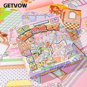 GETVOW Nhãn dán cảnh thu nhỏ, Xếp chồng trực quan DIY Nhãn dán xếp chồng trực quan, Nhãn dán phong cảnh hoạt hình PET Sách quà tặng trẻ em