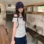 Mùa hè phong cách Hàn Quốc Lyocell sọc chéo vai áo thun ngắn tay lệch vai Slim-Fit Slim-Fit Slimmer Look Light Thoáng khí Niche Tất cả các trận đấu dệt kim nhỏ