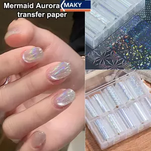 MAKY 6 / 10 Cuộn Laser Bầu Trời Đầy Sao Chuyển Giấy Aurora Giấy Thủy Tinh Lá Móng Tay Stier Cho Gel & Mèo Mắt Ba Lan Chuyển Đề Can DIY Phụ Kiện Móng Tay VN