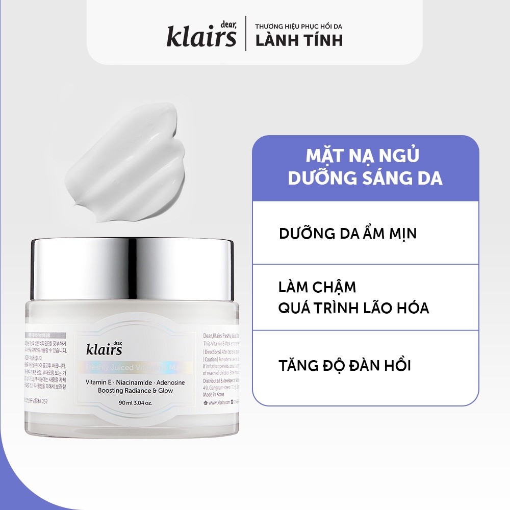 Mặt nạ ngủ Dear, Klairs Freshly Juiced Vitamin E Mask hỗ trợ dưỡng ẩm và làm sáng 90g [FS]