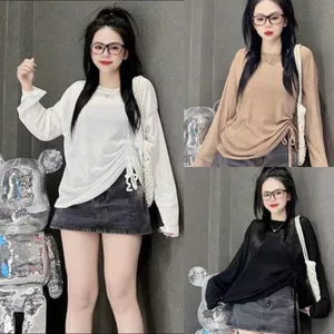 Áo thun giấy nữ tay dài rút dây eo cổ tròn thời trang nữ TGD7705 - - Hieuvy Botique
