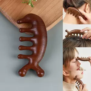 Đầu Massage Bằng Gỗ Đàn Hương Kinh Tuyến Da Đầu Mặt Vai Mắt Ne Cạo Điều Trị Rụng Tóc Chống Tĩnh Điện Răng Rộng