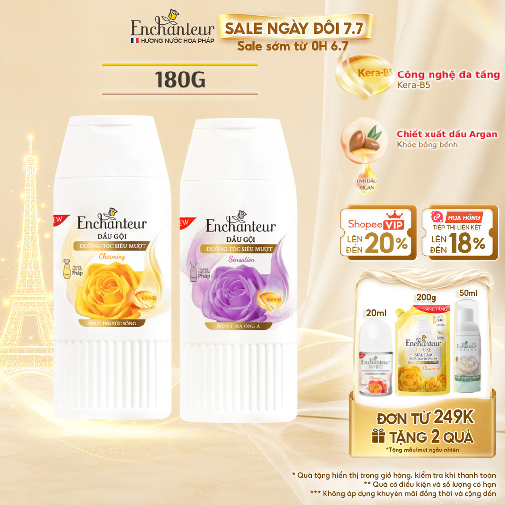 Dầu gội dưỡng tóc siêu mượt Enchanteur Keratin Charming Phục hồi sức sống/Sensation Mượt mà óng ả nước hoa thơm lâu 180g