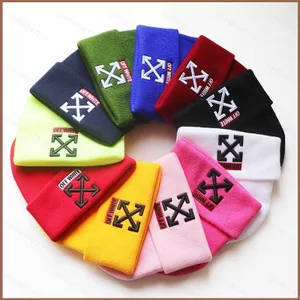 OFF WHITE SQ11 OFF Mũ Beanie Trắng Mũ Dệt Kim Cho Nam Trẻ Em Bé Gái Trẻ Em Bé Trai Thoáng Mát Đồng Bằng Mũ Len Mềm Mũ Học Sinh Phong Cách Thường Ngày
