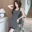 Váy dệt kim sọc cổ chữ U mùa hè 2026 dài vừa vặn Slim-fit Look Hốc thời trang sang trọng Tất cả