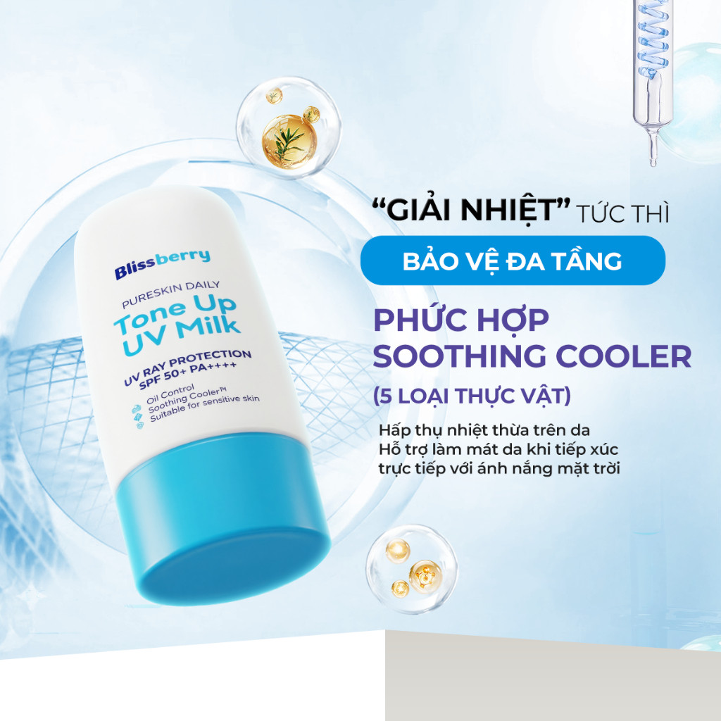 (DA DẦU MỤN) Kem Chống Nắng Nâng Tone Mát Dịu Kiềm Dầu Blissberry Tone Up UV Milk 60ml SPF 50+ PA++++