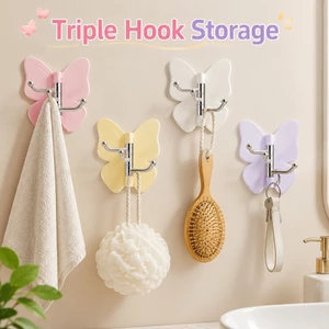 Nhỏ Gọn Xoay Bướm Móc Treo Tường Ba Móc Dính Tổ Chức Cho Chìa Khóa Khăn Túi Treo Tường
