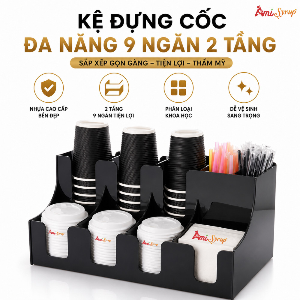 Kệ Đựng Cốc Đa Năng 9 Ngăn 2 Tầng, Tiện Lợi, Chắc Chắn, Gọn Gàng, Chuyên Nghiệp