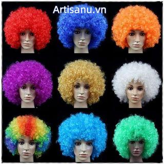 ARTISANU Đen Afro Xoăn Tóc Giả Halloween Nhiều Màu Sắc Chú Hề Cosplay Đạo Cụ Carnival Tiệc Xoăn Tóc