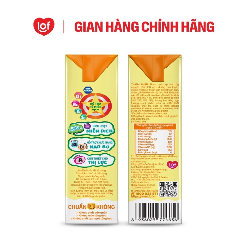 Kun Sữa trái cây Cam có Thạch thùng 48 hộp x 170ml