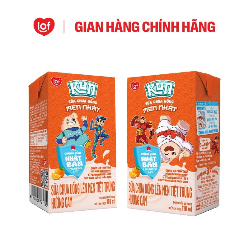 Sữa chua uống KUN vị cam thùng 48 hộp x 110ml (Có thể nhận bao bì cũ/mới)