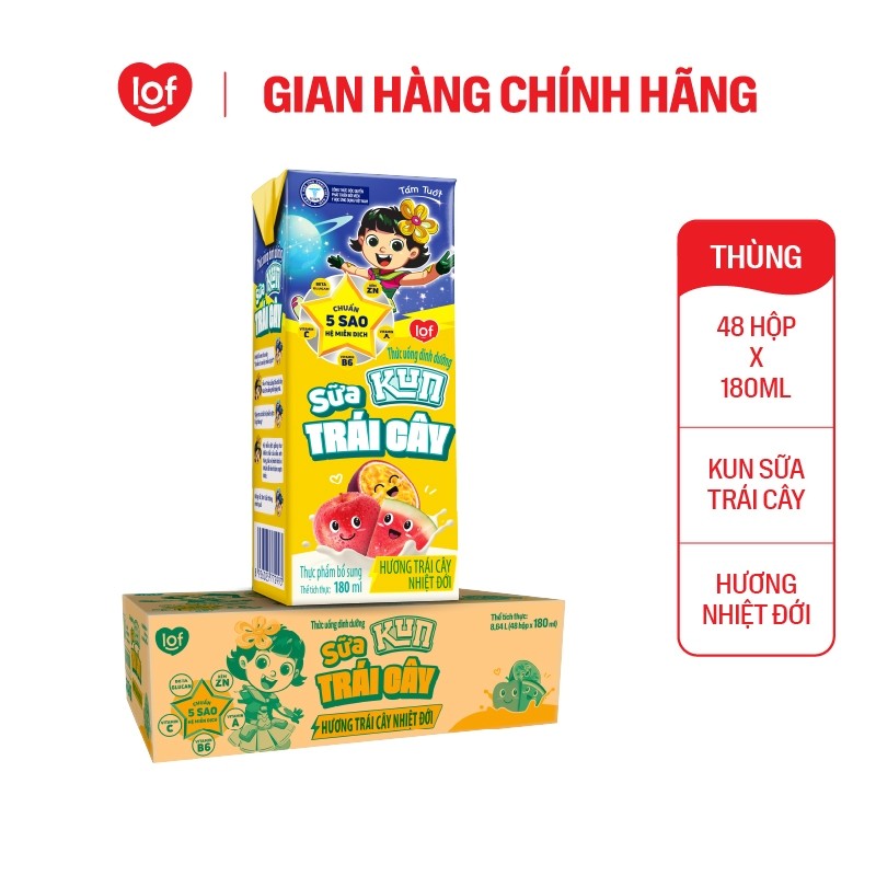 [Livetream KOL] Đủ vị Sữa trái cây KUN 1 thùng 48 hộp x 180ml chọn vị: