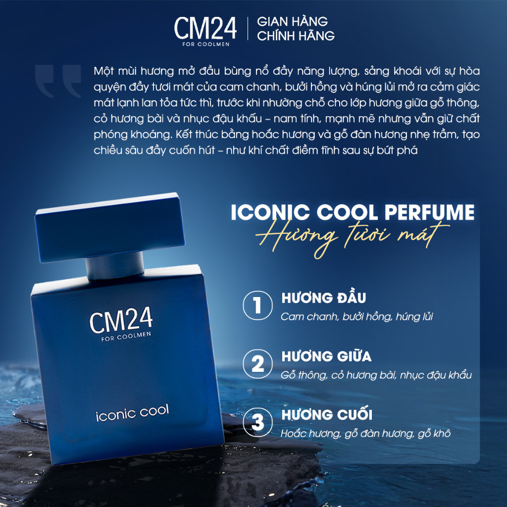 Nước Hoa Nam CM24 FOR COOLMEN ICONIC COOL Hương Tươi Mát, Trẻ Trung, Lưu Hương 8H  50ml