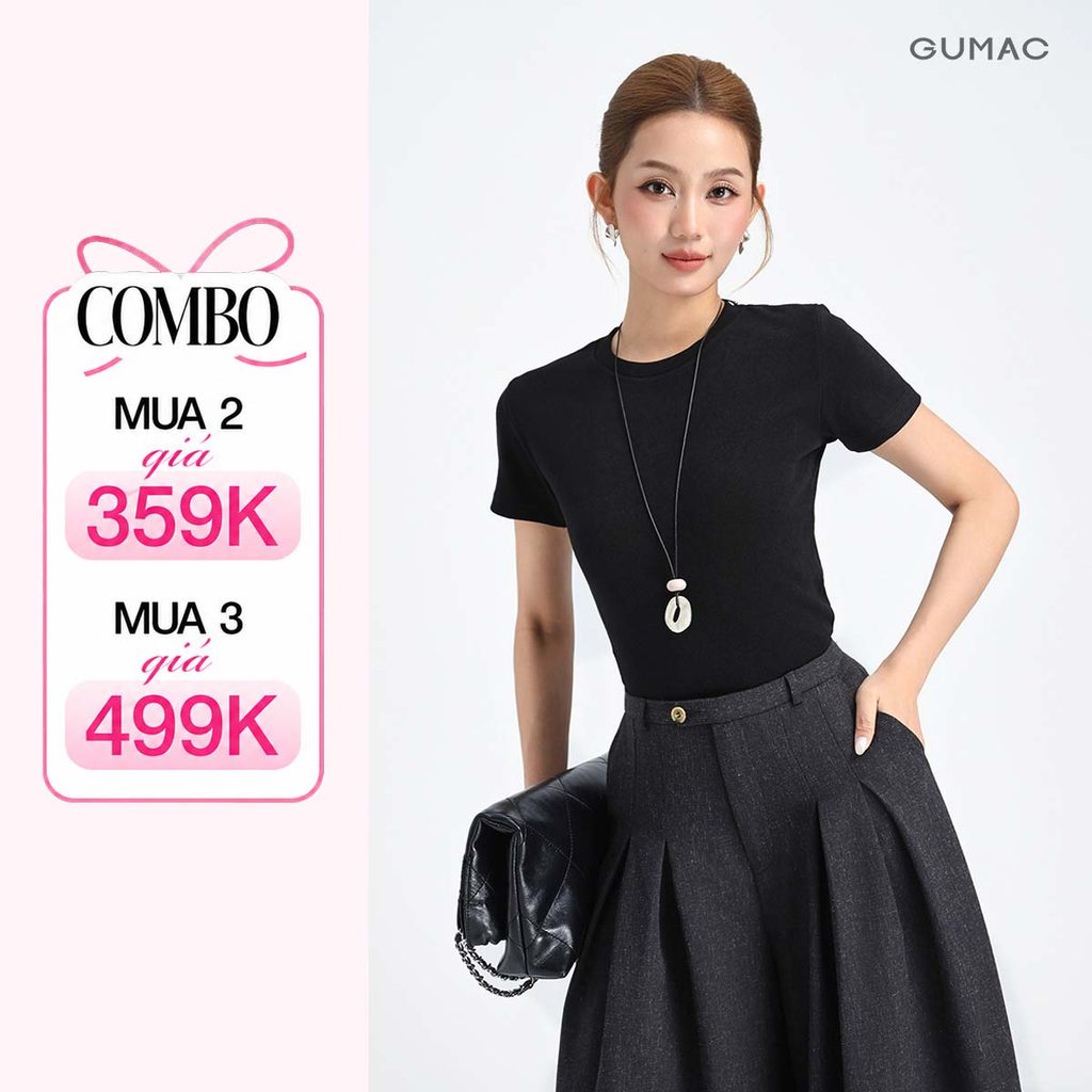 Áo Thun Trơn Babytee GUMAC Cổ Tròn Form Ôm Nhiều Màu Chất Thun Gân Co Giãn Siêu Tôn Dáng LATE0602