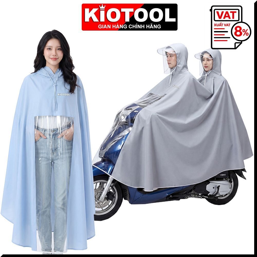 Áo mưa đi xe máy Kiotool che phủ toàn thân vành đôi chắn nước, dễ dàng sử dụng điện thoại