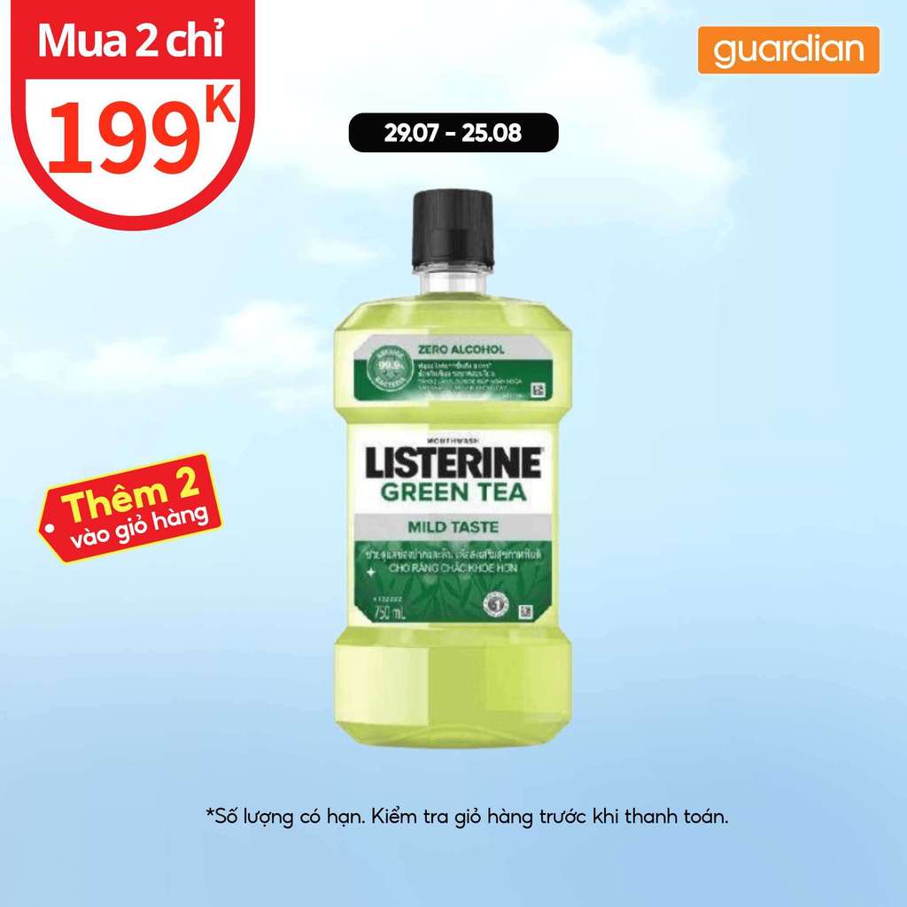 Nước Súc Miệng Trà Xanh Listerine Natural Greentea Zero Alcohol Listerine 750Ml