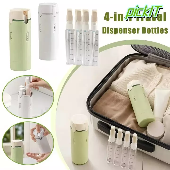 Chai đựng đồ vệ sinh du lịch PICKITH, Chai đựng đồ du lịch 4 trong 1 chống rò rỉ BPA Free, có nhãn dán quy mô & nhãn Chai bơm có thể đổ lại cho dầu gội Lotion