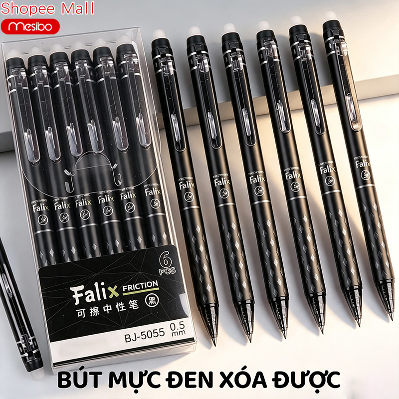 Mesibo Bút Gel Xoá Được Ngòi 0.5Mm, Mực Đen Nước, Bấm Dễ Dùng, Có Tẩy, Hộp Đẹp Cao Cấp, Viết Trơn, Bút Bi Học Sinh