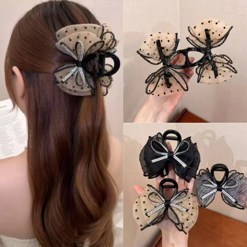 ✨✨Cao Cấp Vuốt Tóc Kẹp Nơ Lấp Lánh Kẹp Tóc Chấm Bi Gạc Bong Bóng Móng Vuốt Tóc Kẹp