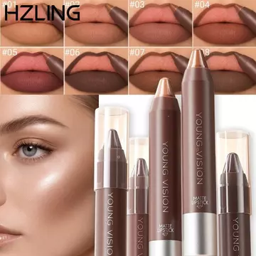Bút chì viền môi HZLING, Bút chì lót môi mờ lâu trôi, tông màu sô cô la chống thấm nước Bút son môi nhung mềm trang điểm môi