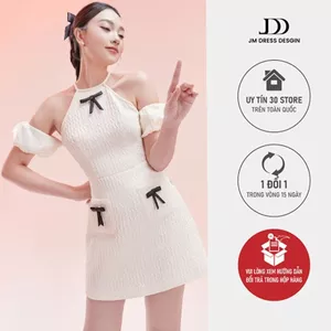 Đầm cổ yếm tay nhún bon 1S01.2401WF, váy đầm thiết kế kiểu dáng cổ yếm tay nhún chất liệu cao cấp thiết kế bởi JM