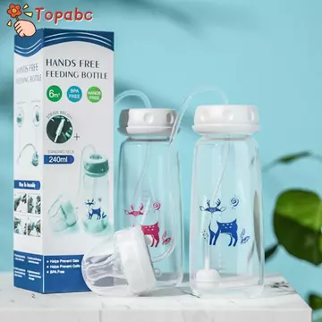 Bộ bình sữa TOPABCLE, Bình sữa không tay trọng lực cổ bình thường, Bình sữa tự ăn sáng tạo với cọ hút 8oz / 240ml Bình trữ sữa cho bé từ 3 tháng tuổi trở lên