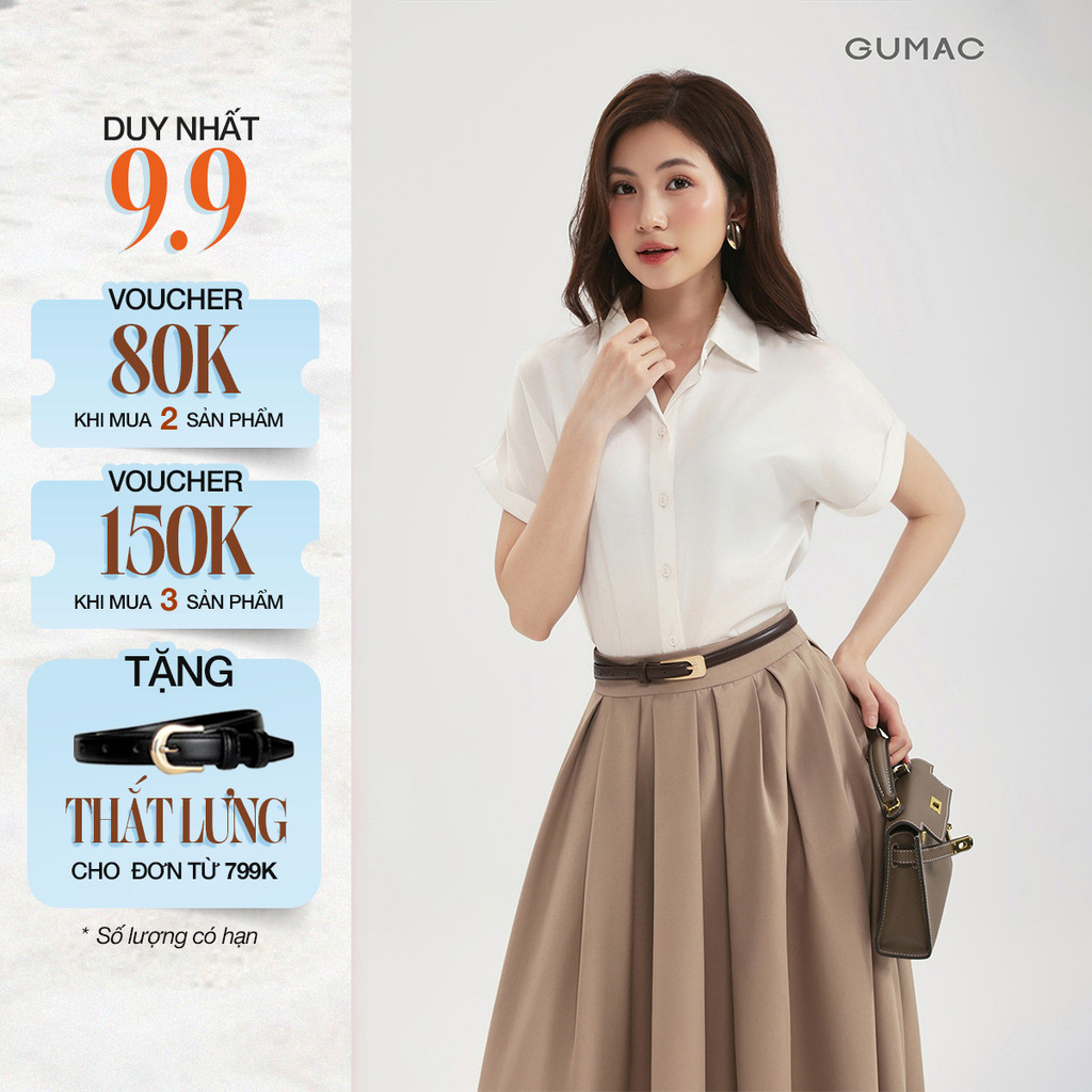 Áo Sơ Mi Nữ Công Sở GUMAC Tay Ngắn Áo Kiểu Nữ Lụa Ngọc Trai Cao Cấp Đi Học Đi Làm AE04036