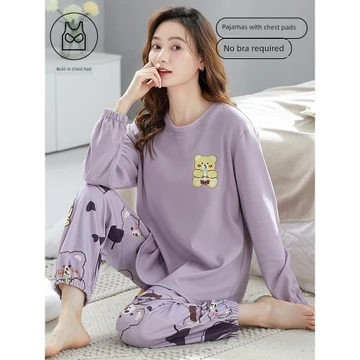 set thu đông nữ set đồ ngủ dài Đồ ngủ nữ mẫu xuân thu bộ đồ mặc nhà hoạt hình dài tay mẫu nữ có đệm ngực mẫu mới mùa thu 2026