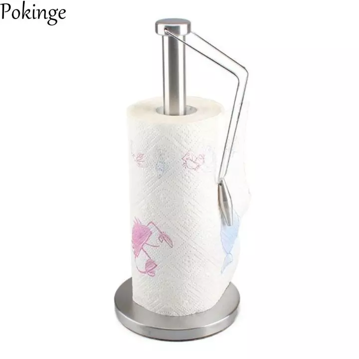 POKINGE Cuộn Giấy Giá Đỡ Tiện Ích Nhà Bếp Bằng Thép Không Gỉ Bạc Tiện Ích Trang Trí Bàn Nhà Có Kẹp Giữ Khăn Giấy Chống Trơn Trượt Giá Để Đồ