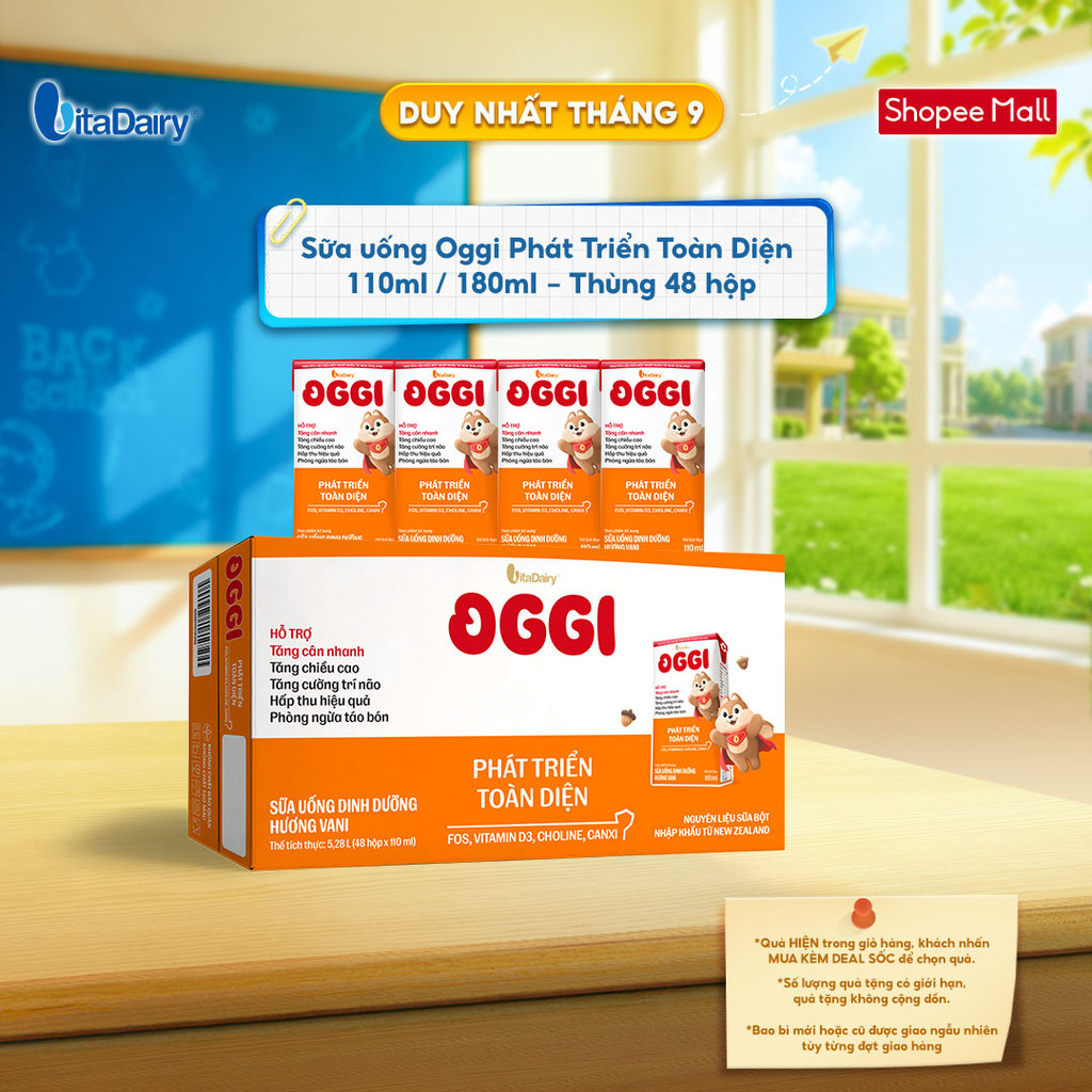 [THÙNG 48 HỘP] Sữa uống Oggi Phát triển toàn diện - Hộp 110ml/180ml - Giúp bé tăng cân khoẻ, hỗ trợ phát triển toàn diện