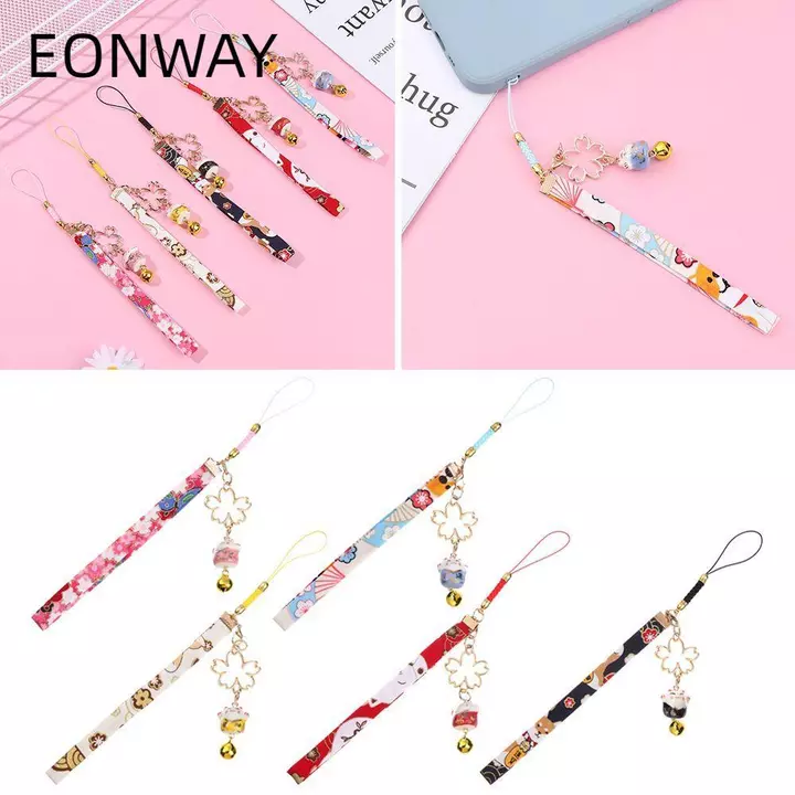 EONWAY Chuông Mèo May Mắn Sakura Dây Điện Thoại Dây Treo Điện Thoại Mặt Dây Dễ Thương Dây Đeo Điện Thoại Dây Chuông Hoa Anh Đào Dây Treo Dây Đeo Điện Thoại Dây Buộc