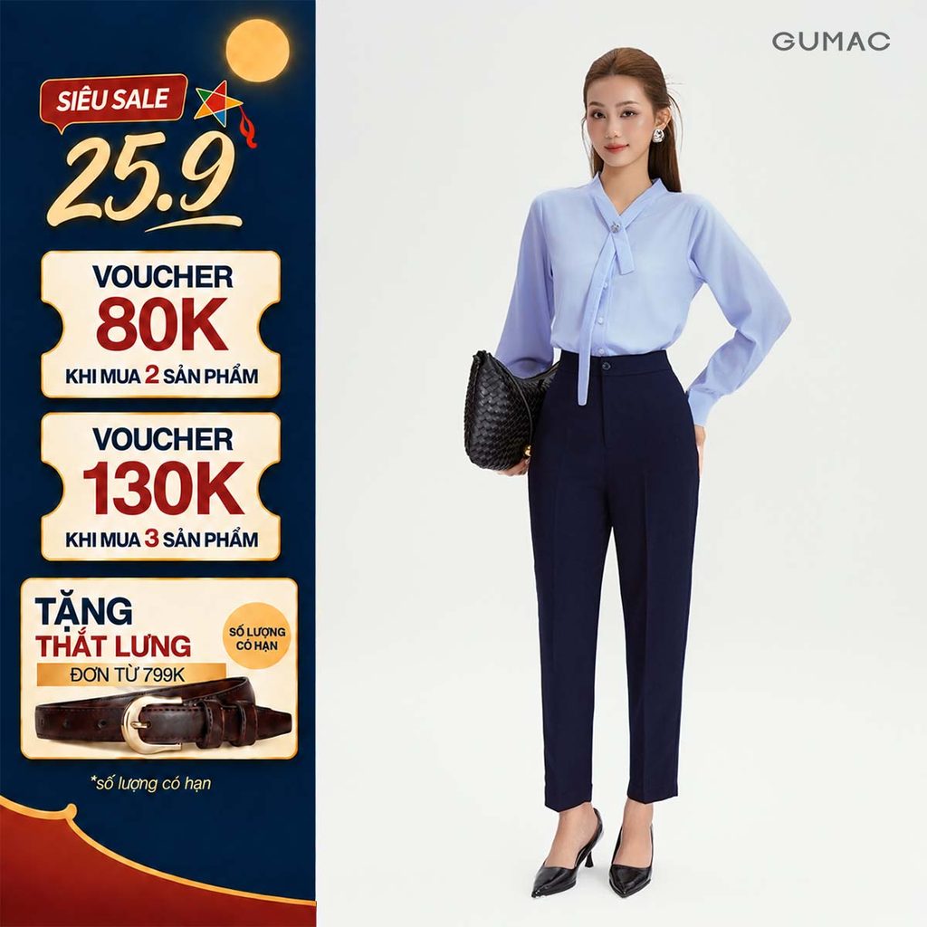 Quần Tây Baggy Nữ GUMAC Dáng Ống Đứng Cơ Bản Chất Tuyết Mưa Đứng Form Tôn Dáng Thanh Lịch LQF0110