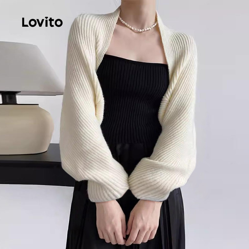 Lovito Phong cách thường ngày Áo len Cardigans giản dị cơ bản dành cho nữ LNE37018 (Kaki / Mai / Đen)