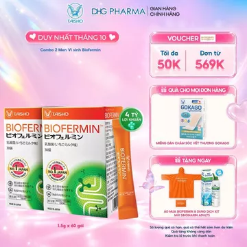 [MUA CÓ QUÀ]Combo 2 Men Vi sinh Biofermin cân bằng hệ vi sinh, giúp giảm triệu chứng rối loạn tiêu hoá - Hộp 30 gói x 1,